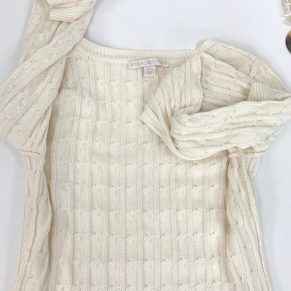 Boston Proper Sweater White/Cream V Neck Cable Knit Pearl Embellished Size M - Picture 15 of 16